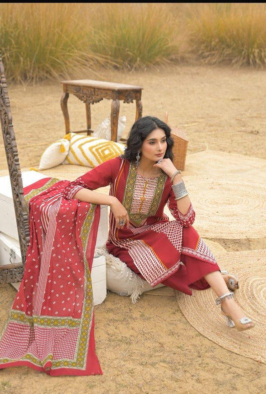 Premium Cotton Printed Kurta Set with Dupatta (M–2XL)