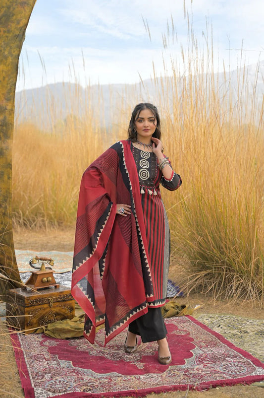 Premium Cotton Printed Kurta Set with Dupatta (M–2XL)