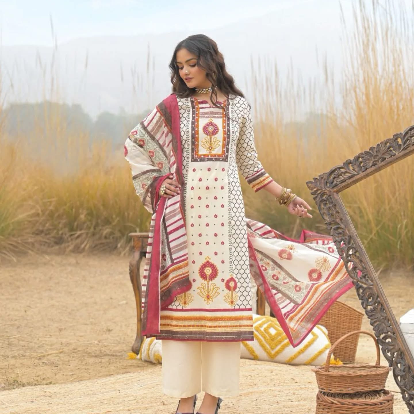 Premium Cotton Printed Kurta Set with Dupatta (M–2XL)