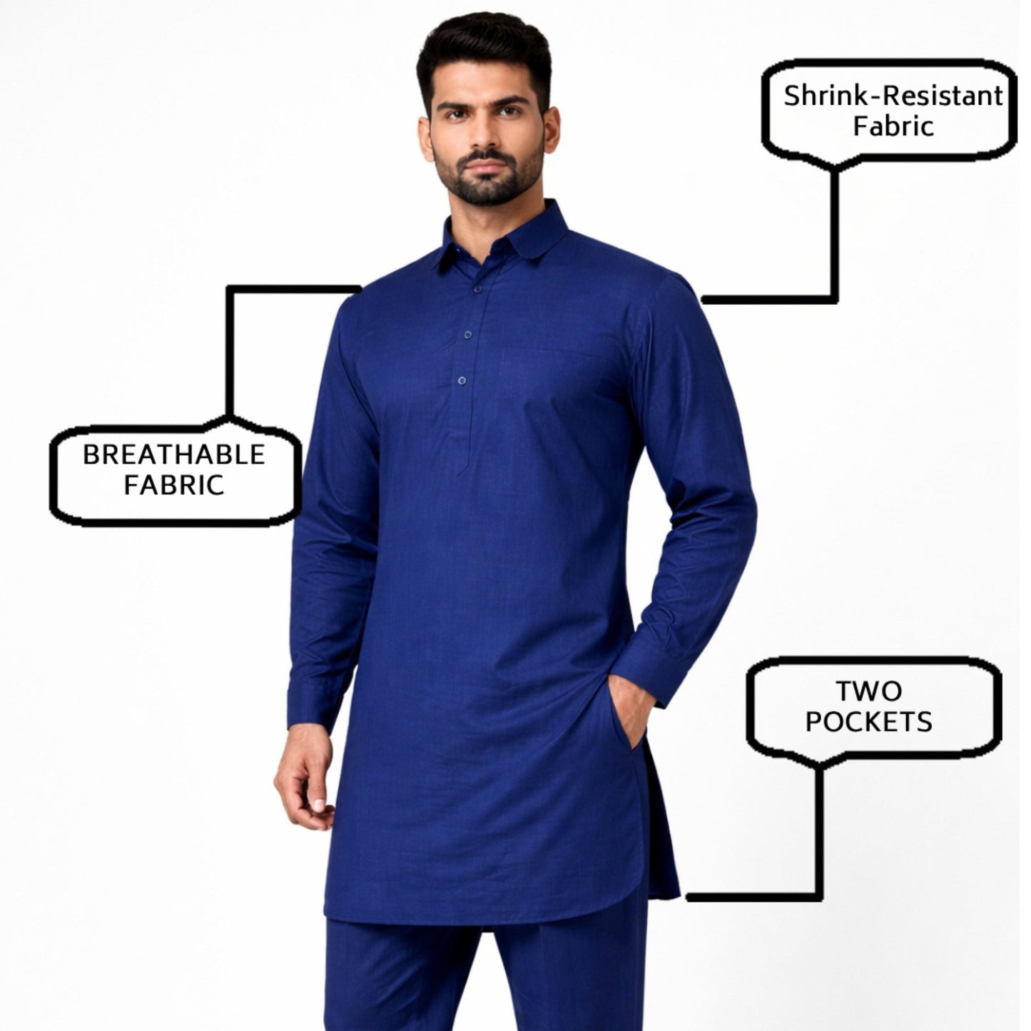 Men’s Cotton Blend Kurta Pyjama Set Regular Fit Full Sleeve Festive & Casual Wear