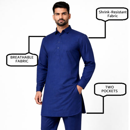 Men’s Cotton Blend Kurta Pyjama Set Regular Fit Full Sleeve Festive & Casual Wear