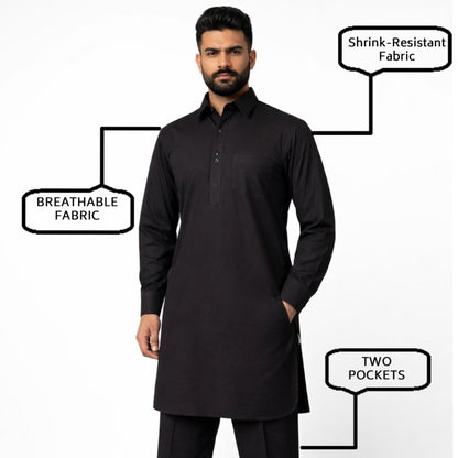 Men’s Cotton Blend Kurta Pyjama Set Regular Fit Full Sleeve Festive & Casual Wear