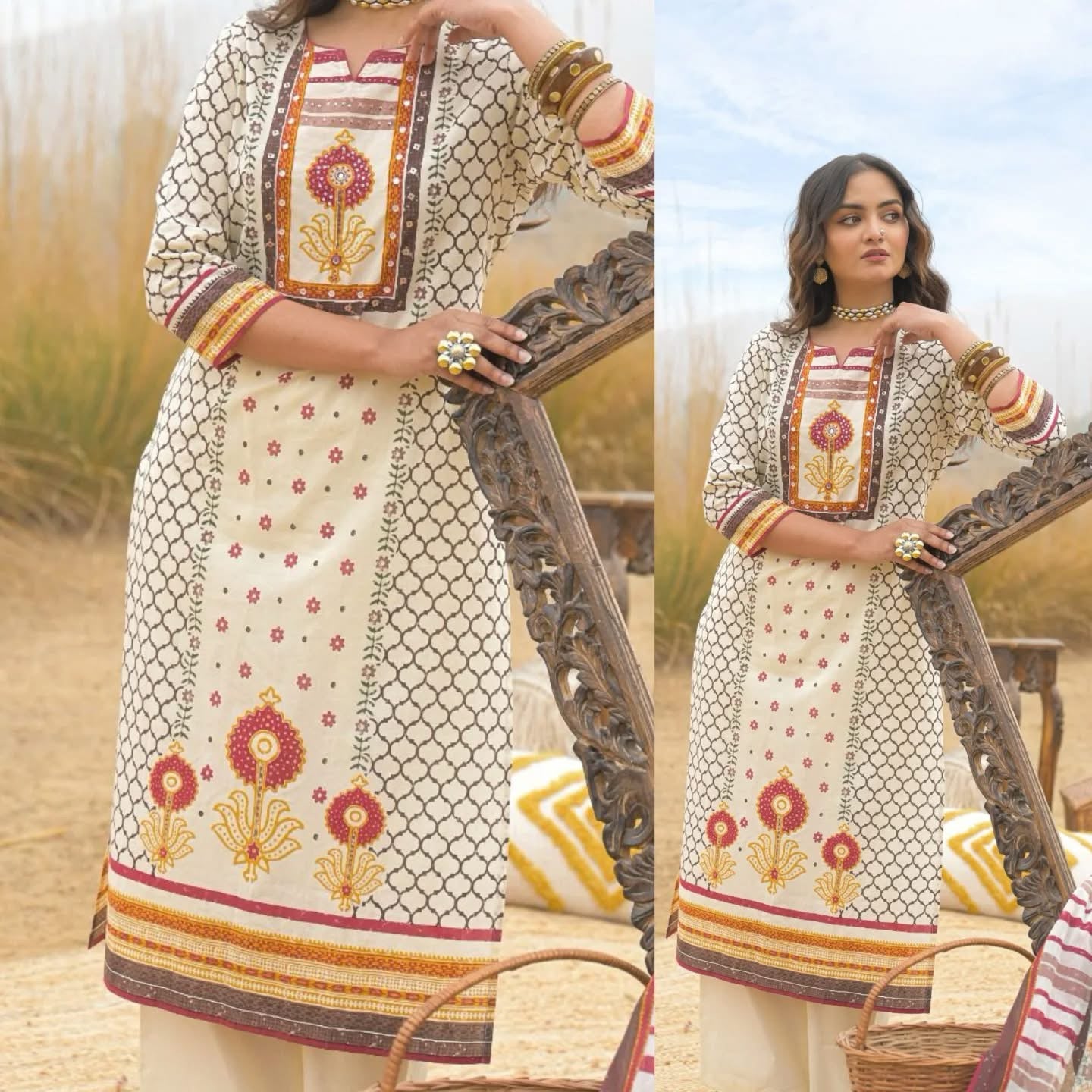 Premium Cotton Printed Kurta Set with Dupatta (M–2XL)